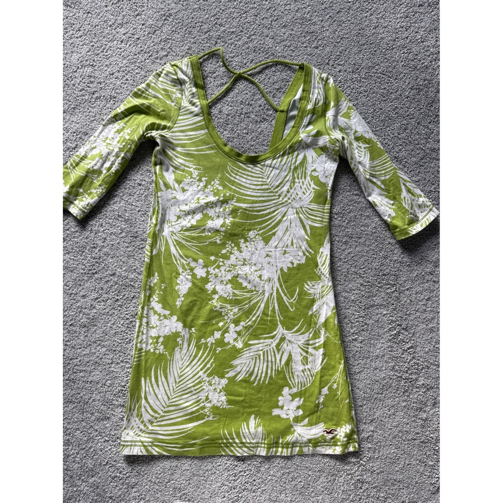 Hollister Womens M Green Tropical Palm Print Scoop Neck Low Back Dress/Coverup